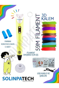 SolinpaTech Sarı 3d Kalem 3d Pen Yazıcı Kalem | Çok Renkli Filament Usb Kablo