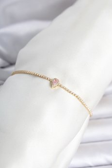 Clari̇ss Pi̇ri̇nç Gold Renk Pembe Damla Model Su Yolu Kadın Bi̇lekli̇k