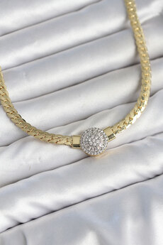 Evimdeyokyok Ezme Zincir Model Zirkon Taşlı Vıp Seri Gold Renk Kadın Kolye Tj-Bko11141