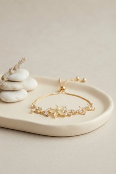 Evimdeyokyok Gold Renk Zirkon Taşlı Pirinç Sedefli Çiçek Model Asansörlü Bileklik Tj-Bb8834