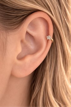 Sacce Scarves&Accessories Zirkon Taşlı Çiçek Helix Piercing Tragus Çiçekli Kıkırdak Lob Küpesi Tek Adet