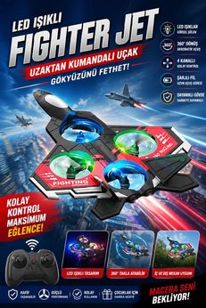Evimdeyokyok Led Işıklı Oyuncak Drone Fighter Jet Tasarımlı Uzaktan Kumandalı Uçak