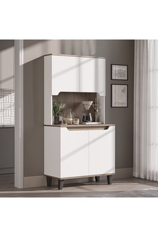 ROOMART Defne Kahve Köşesi Çok Amaçlı Dolap 4 Kapaklı Kiler Dolabı Mutfak Dolabı 90 cm