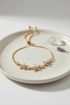 Evimdeyokyok Pirinç Gold Renk Çiçekli Model Zirkon Taşlı Asansörlü Bileklik Tj-Bb8838