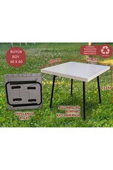GÖKBAŞLAR 60×60 Cm Beyaz Katlanır Masa – Balkon Bahçe Kamp & Piknik Masası – Hafif Taşınabilir