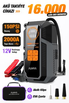 auhma A9944 Araç Takviye Cihazı & Hava Kompresörü 16000mAh Powerbankli 150 PSI Akıllı Akü Booster Ta