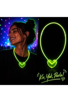 Evimdeyokyok Neon Işıklı Fosforlu Kalp Parti Kolyesi Yeşil Renk