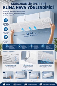 nextbuy Delikli 56-92 CM Ayarlanabilir Açı Klima Split Hava Yönlendirici Klima Çarpma Önleyici Siperliği Aparatı