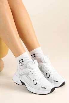 McDark Yüksek Taban Beyaz Siyah Günlük Sneakers Ayakkabı