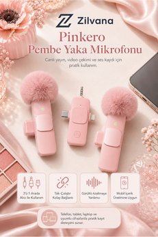 Zilvana Pinkero Pembe Kablosuz 2'li Yaka Mikrofonu Gürültü Azaltmalı Canlı Yayın Mikrofonu