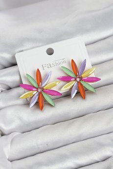 Evimdeyokyok Karışık Renk Kristal Taşlı Lotus Model Kadın Küpe Tj-Bkp11928