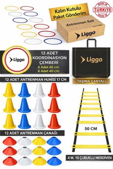 Liggo Antrenman Seti 4m Merdiven 12li Huni 12li Çanak 12li Koordinasyon Çemberi Spor Eğitim Seti