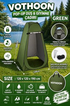 Evimdeyokyok Otomatik Kabin Giyinme Çadırı 120X120X190 Cm Üst Havalandırma Yan Pencereli Duş & Wc Çadırı