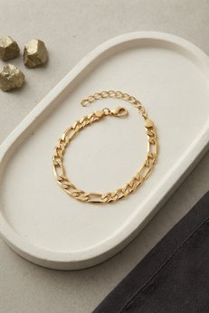 Evimdeyokyok 316L Çelik Gold Renk Figaro Zincir Model Erkek Bileklik Tj-Eb3810