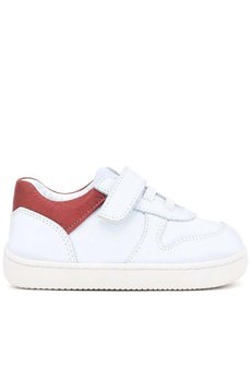 Ortopedikalrakerplus R840-Benk Bob % 100 Deri Beyaz Nubuk Kırmızı Cırtlı Bebek Sneaker Ayakkabı