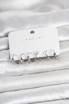 Butik Pirinç Gümüş Renk Botega Model Kadın Küpe Seti