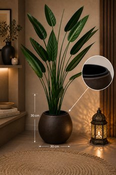 CANBOTANİK Büyük Koyu Kahve Küre Saksı 28x40 27.5 litre Yuvarlak Salon Saksısı