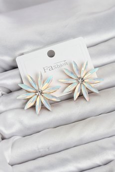 Evimdeyokyok Beyaz Renk Kristal Taşlı Lotus Model Kadın Küpe Tj-Bkp11929