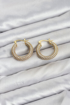 Evimdeyokyok Gold Renk Full Zirkon Taşlı Halka Kadın Küpe Tj-Bkp11940