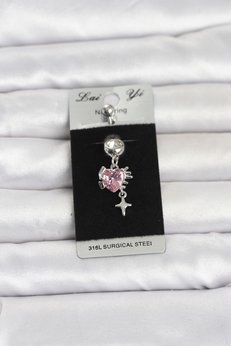 Evimdeyokyok 316L Cerrahi Çelik Pembe Zirkon Taşlı Model Göbek Piercing Tj-Pr1408