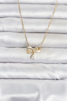 Evimdeyokyok 316L Çelik Zincir Gold Renk Fiyonk Model Kadın Kolye Tj-Bko11092