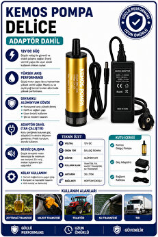 Kemos Deli̇ce 220-12 Volt Dalgıç Adaptörlü Mazot Aktarma(Sıvı Transfer) Pompası