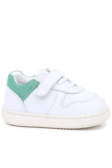 Ortopedikalrakerplus R840-Beny % 100 Deri Beyaz Nubuk Yeşil Cırtlı Bebek Sneaker Ayakkabı