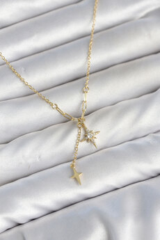 Evimdeyokyok Pirinç Gold Renk Zirkon Taşlı Minimal Sallantılı Kutup Yıldızı Model Kadın Kolye Tj-Bko11143
