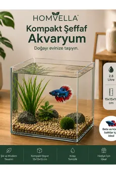 HOMVELLA 2 8 Litre Kompakt Şeffaf Akvaryum 15x15x15 cm | Dayanıklı Polistren Sert Plastik Nano Akvaryum