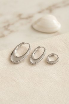 Evimdeyokyok Gümüş Renk Oval Halka Model Zirkon Taşlı 3 Lü Küpe Set Tj-Bkp11975