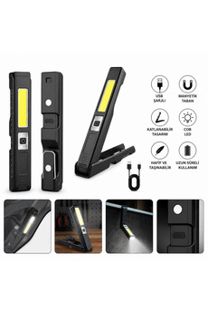 Evimdeyokyok Gold Silver Gs-2070 30W Şarjlı Mıknatıslı Katlanabilir Led Çalışma Tamirci Feneri