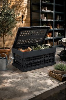 Smartware Blox Delikli ve Kapaklı Katlanır Kutu İstiflenebilir Kasa Organizer 46 LT