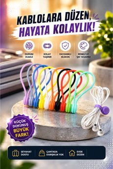 SYN AKSESUAR Silikon Mıknatıslı Kablo Düzenleyici – Şarj Kablosu Kulaklık ve USB Kablo Toparlayıcı 1 Adet Karışık Renk