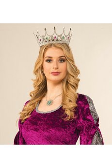 Evimdeyokyok Taşlı Rönesans Kostümlü Kraliyet Ortaçağ Gümüş Kraliçe Prenses Tacı