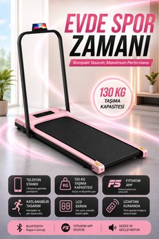 DEMPOWER Bluetoothlu Uygulamadan Ayarlanabilir Uzaktan Kumandalı Yürüme Ve Koşu Bandı Pembe Renkli