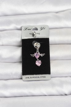 Evimdeyokyok 316L Cerrahi Çelik Pembe Zirkon Taşlı Kanat Model Göbek Piercing Tj-Pr1405