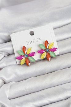 Evimdeyokyok Karışık Renk Kristal Taşlı Lotus Çiçek Model Kadın Küpe Tj-Bkp11924