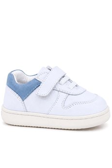 Ortopedikalrakerplus R840-Benma % 100 Deri Beyaz Nubuk Mavi Cırtlı Bebek Sneaker Ayakkabı