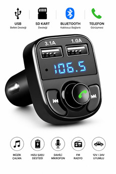 SUNASK SN-X8 Çift Usb Girişli 3.1A Hızlı Şarj Bluetooth’lu Sd Kart Bludetooth Araç Kiti Fm Transmitter