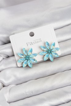 Evimdeyokyok Buz Mavisi Renk Kristal Taşlı Lotus Çiçek Model Kadın Küpe Tj-Bkp11922