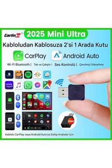carlinkit 2025 Mini Ultra 5.0 Kablosuz CarPlay & Android Auto Adaptör Tak Çalıştır Dual WiFi Hızlı Bağlantı