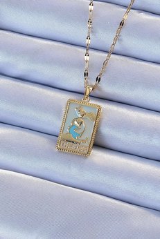 Clariss 316L Çelik Zincir Altın Renk Mavi Mineli Tarot Kolye
