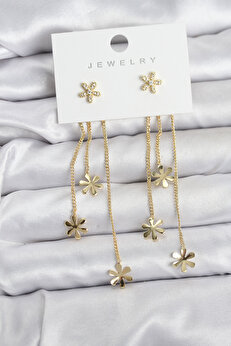 Butik Papatya Model Gold Renk Pirinç Sallantılı Kadın Küpe