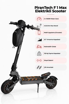 PiranTech F1 Max Elektrikli Scooter 2000W Turuncu | Mobil Uygulama | Çift Amortisör | Uzun Menzil