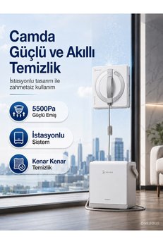 Ecovacs Akıllı İstasyonlu Cam Silme Makinesi Priz Gerektirmeyen Bataryalı Otomatik Pencere Silici + Homevia Tartı