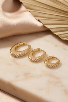 Evimdeyokyok Gold Renk Oval Halka Model Zirkon Taşlı 3 Lü Küpe Set Tj-Bkp11976
