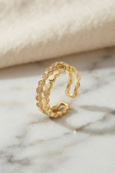 Evimdeyokyok Gold Renk Sıralı Petek Ve Zirkon Taşlı Model Kadın Yüzük Tj-Byk4256