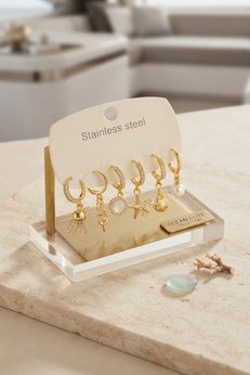 Evimdeyokyok 316L Çelik Gold Renk Deniz Konspeti Küpe Seti Tj-Bkp12066
