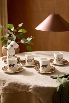 Kitchen Life 12 Parça 6 Kişilik Porselen Leopar Kahve Fincan Takımı 100 ml