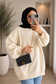 STF MODA Yarım Balıkçı Yaka Oversize Triko Kazak Ekru